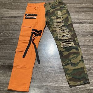 Patchwork Mens Slim Fit Camo Jeans Mens Medium 32 Hip Hop Straight Zip Up